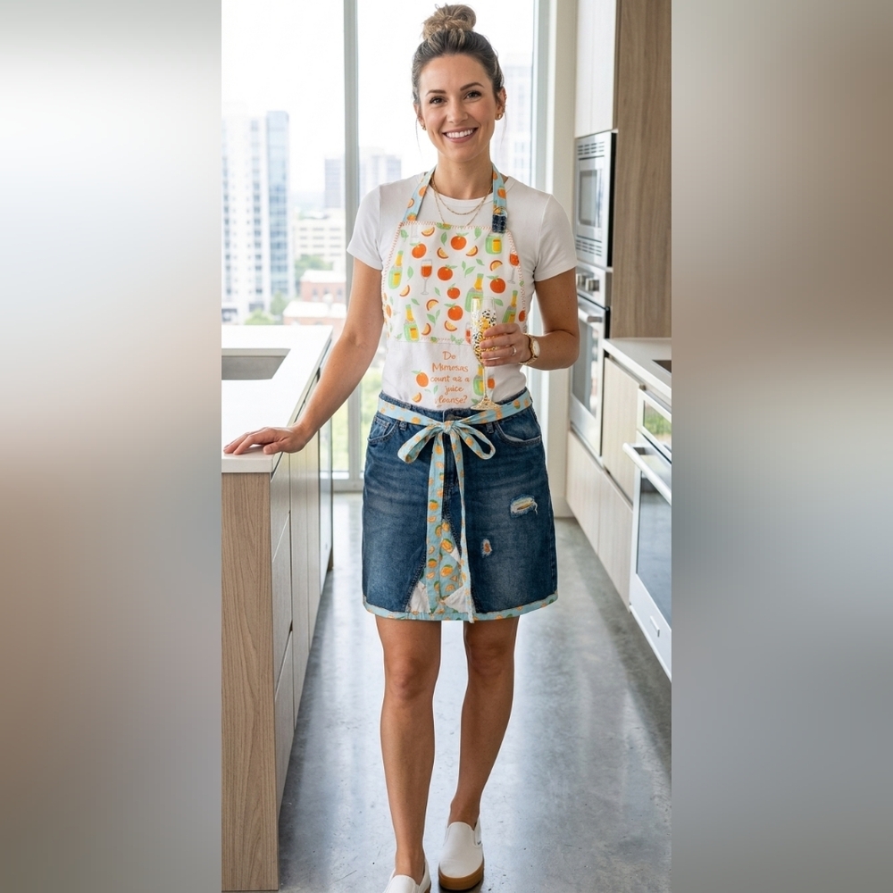 Upcycled Apron Juice Cleans With Oranges & Champagne / Mimosa Juice